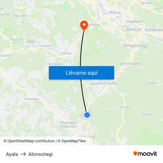 Ayala to Alonsotegi map