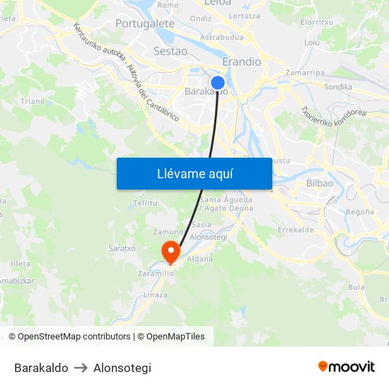Barakaldo to Alonsotegi map