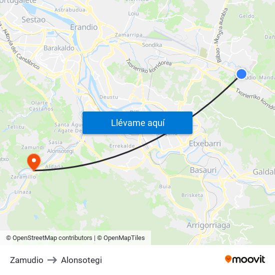 Zamudio to Alonsotegi map