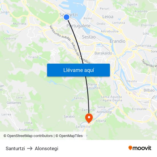 Santurtzi to Alonsotegi map