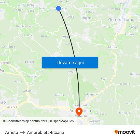 Arrieta to Amorebieta-Etxano map