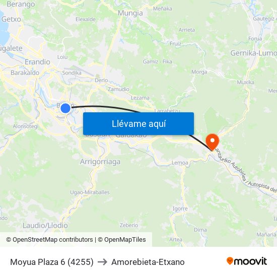 Moyua Plaza 6 (4255) to Amorebieta-Etxano map