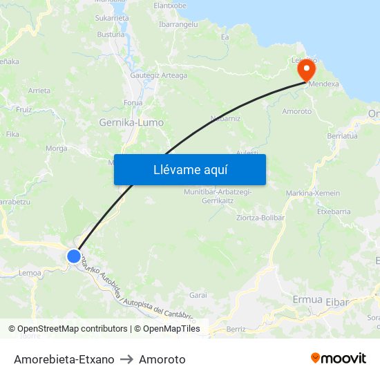 Amorebieta-Etxano to Amoroto map
