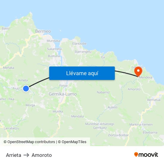 Arrieta to Amoroto map