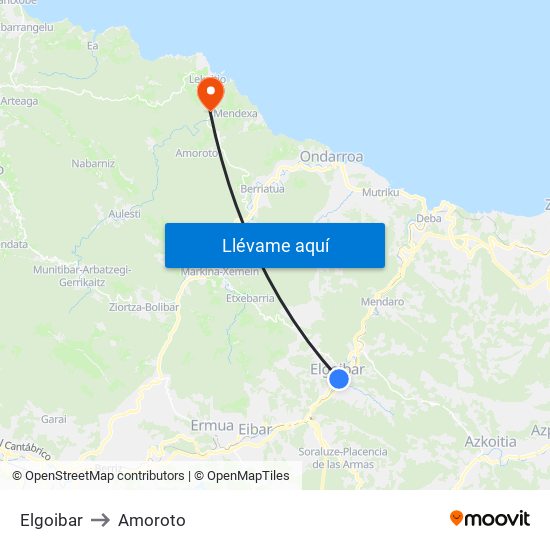 Elgoibar to Amoroto map