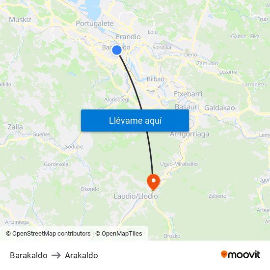 Barakaldo to Arakaldo map