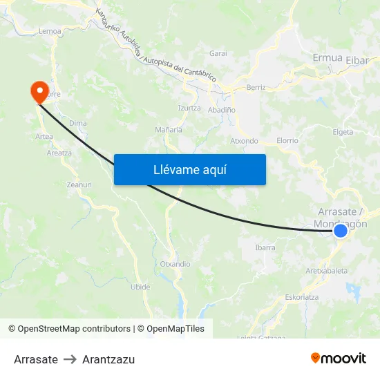 Arrasate to Arantzazu map