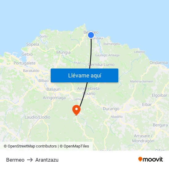 Bermeo to Arantzazu map