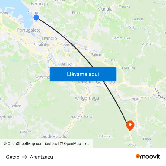 Getxo to Arantzazu map
