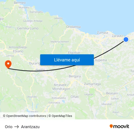 Orio to Arantzazu map