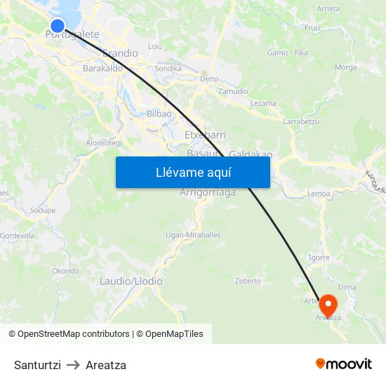 Santurtzi to Areatza map