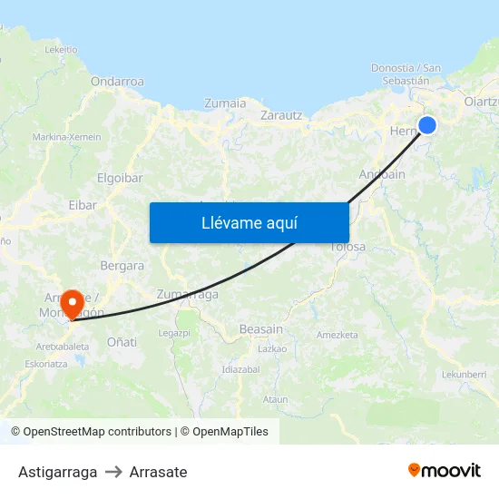 Astigarraga to Arrasate map