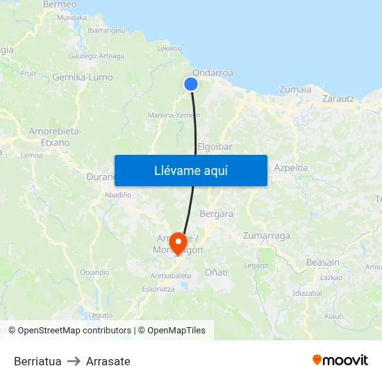 Berriatua to Arrasate map
