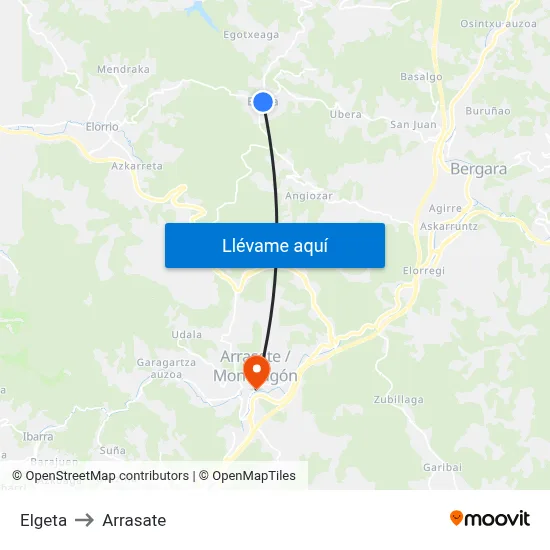 Elgeta to Arrasate map