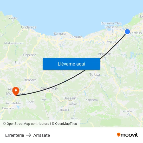 Errenteria to Arrasate map