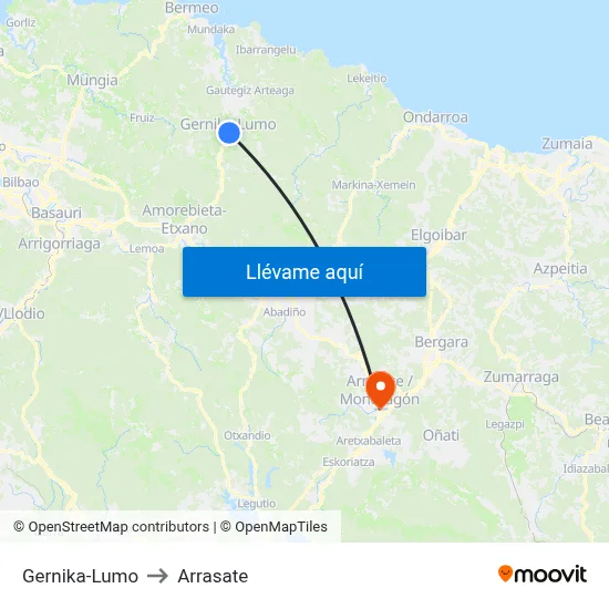 Gernika-Lumo to Arrasate map