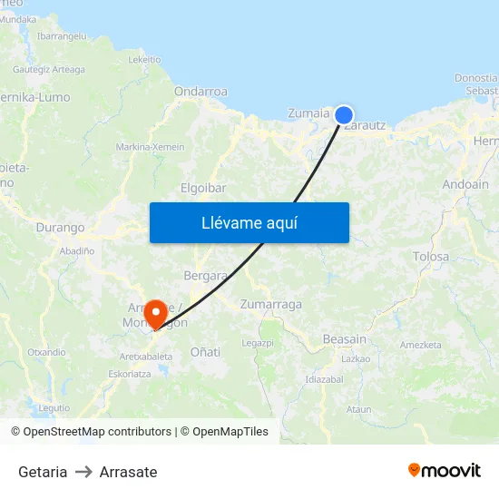 Getaria to Arrasate map