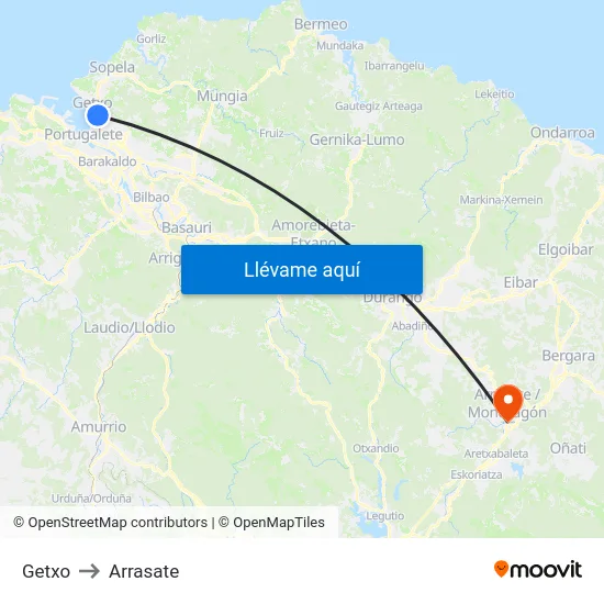 Getxo to Arrasate map