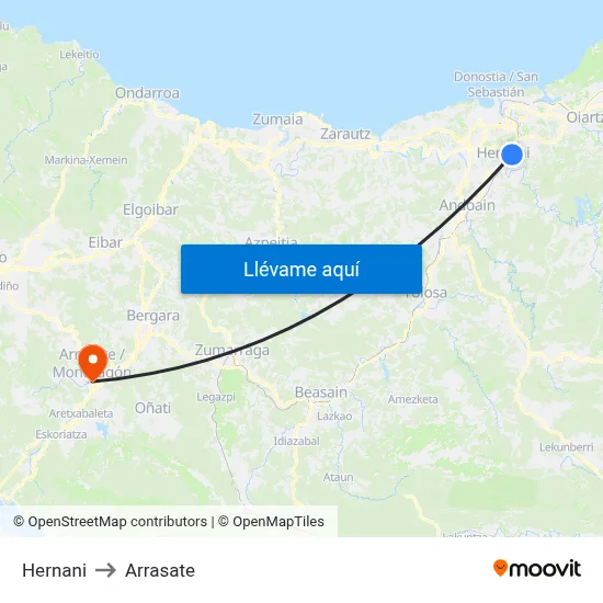 Hernani to Arrasate map