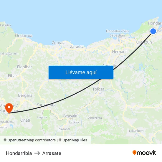 Hondarribia to Arrasate map