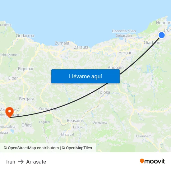 Irun to Arrasate map
