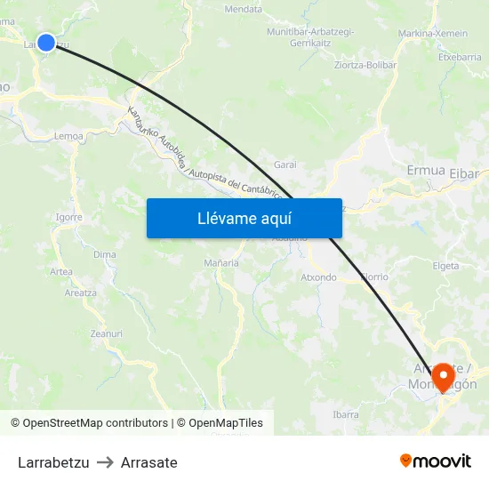 Larrabetzu to Arrasate map