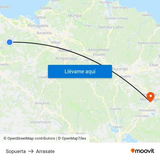 Sopuerta to Arrasate map