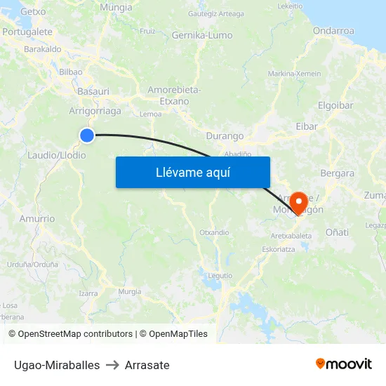 Ugao-Miraballes to Arrasate map