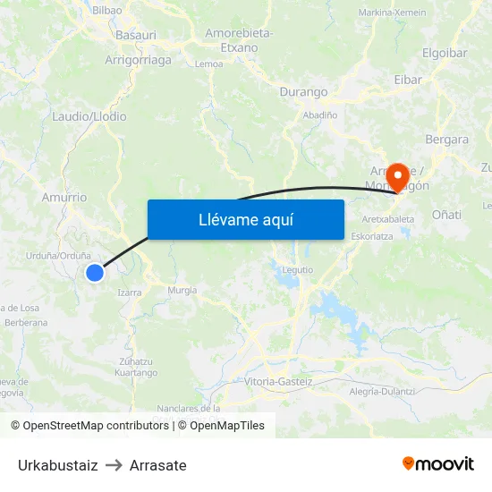 Urkabustaiz to Arrasate map