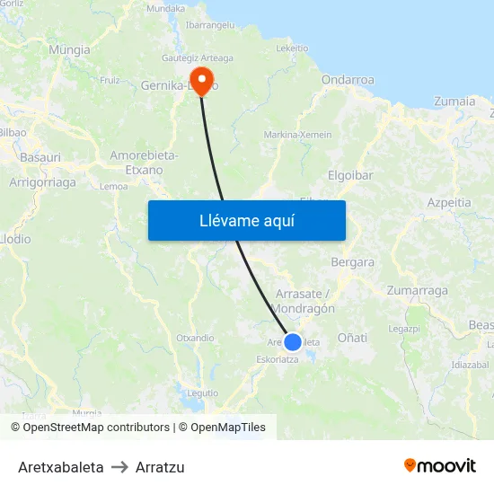 Aretxabaleta to Arratzu map