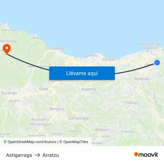 Astigarraga to Arratzu map