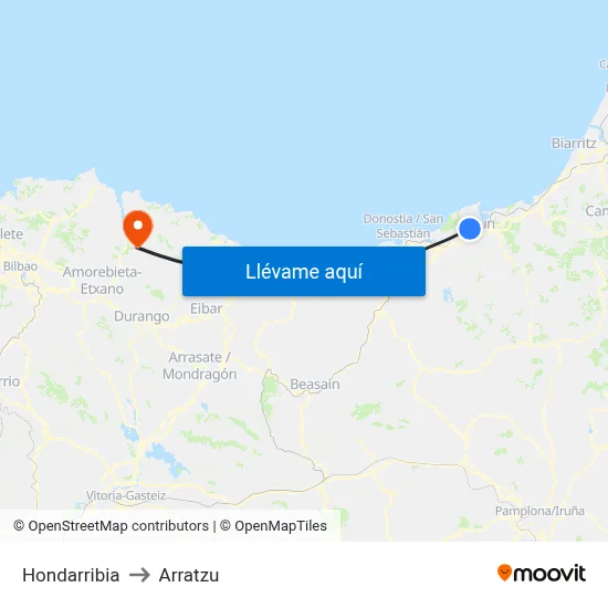 Hondarribia to Arratzu map