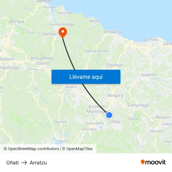 Oñati to Arratzu map