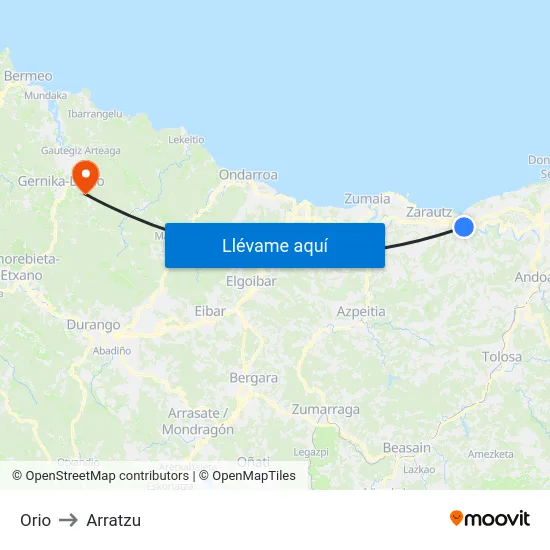 Orio to Arratzu map