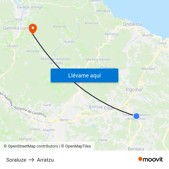 Soraluze to Arratzu map