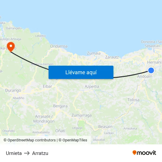 Urnieta to Arratzu map