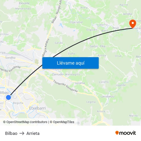 Bilbao to Arrieta map