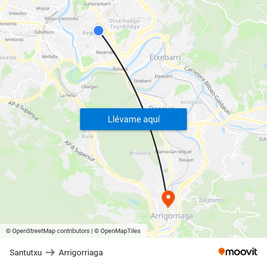 Santutxu to Arrigorriaga map