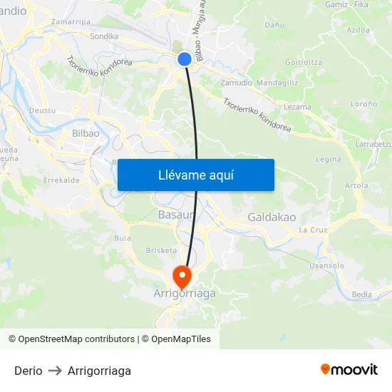 Derio to Arrigorriaga map