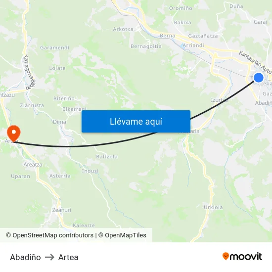 Abadiño to Artea map
