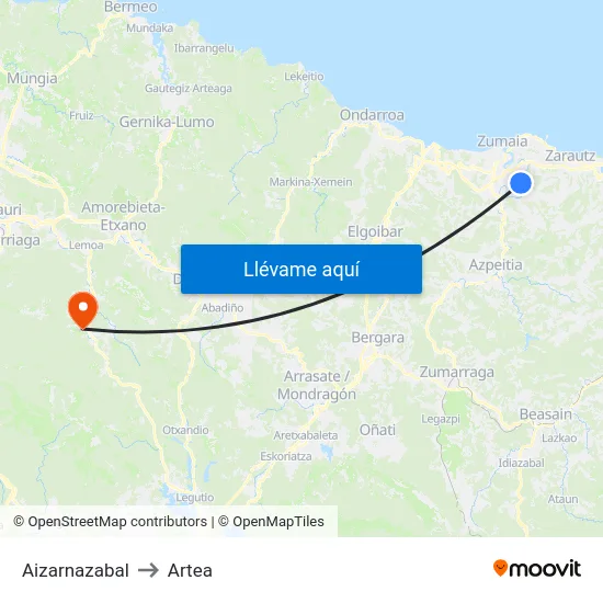 Aizarnazabal to Artea map