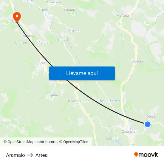 Aramaio to Artea map