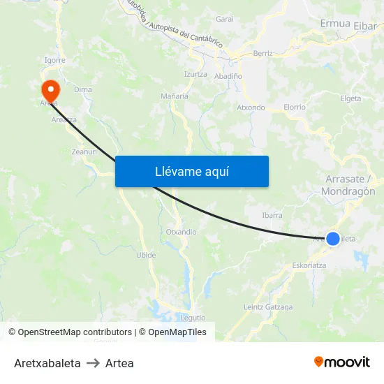 Aretxabaleta to Artea map