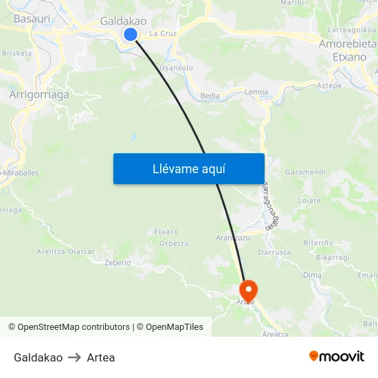 Galdakao to Artea map