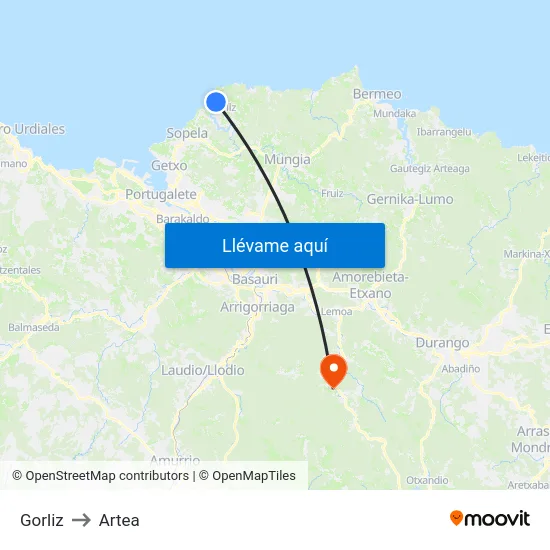 Gorliz to Artea map