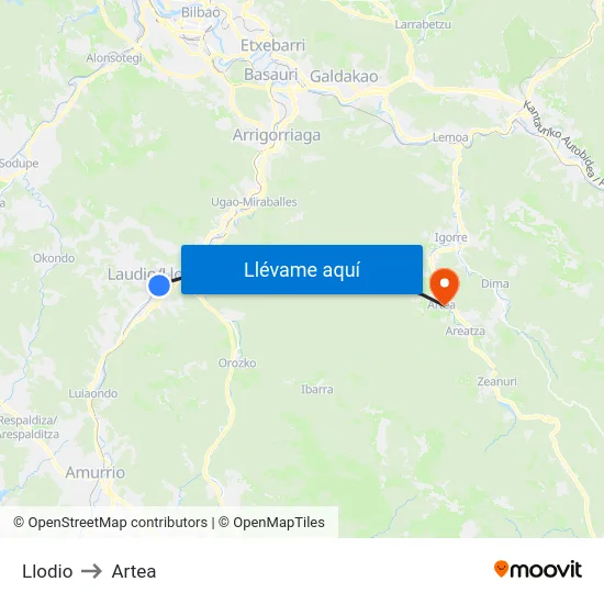 Llodio to Artea map