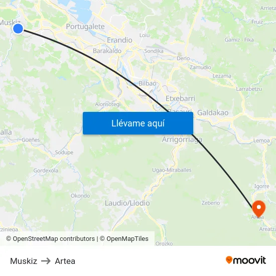 Muskiz to Artea map