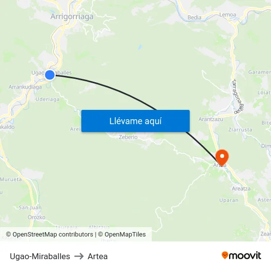 Ugao-Miraballes to Artea map