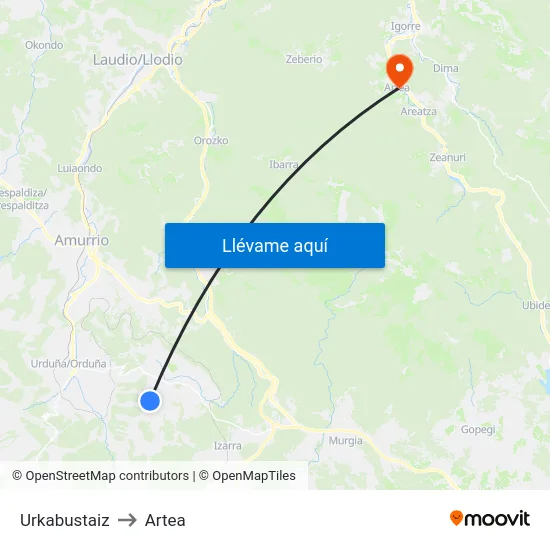 Urkabustaiz to Artea map