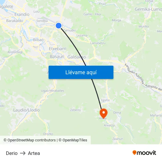 Derio to Artea map